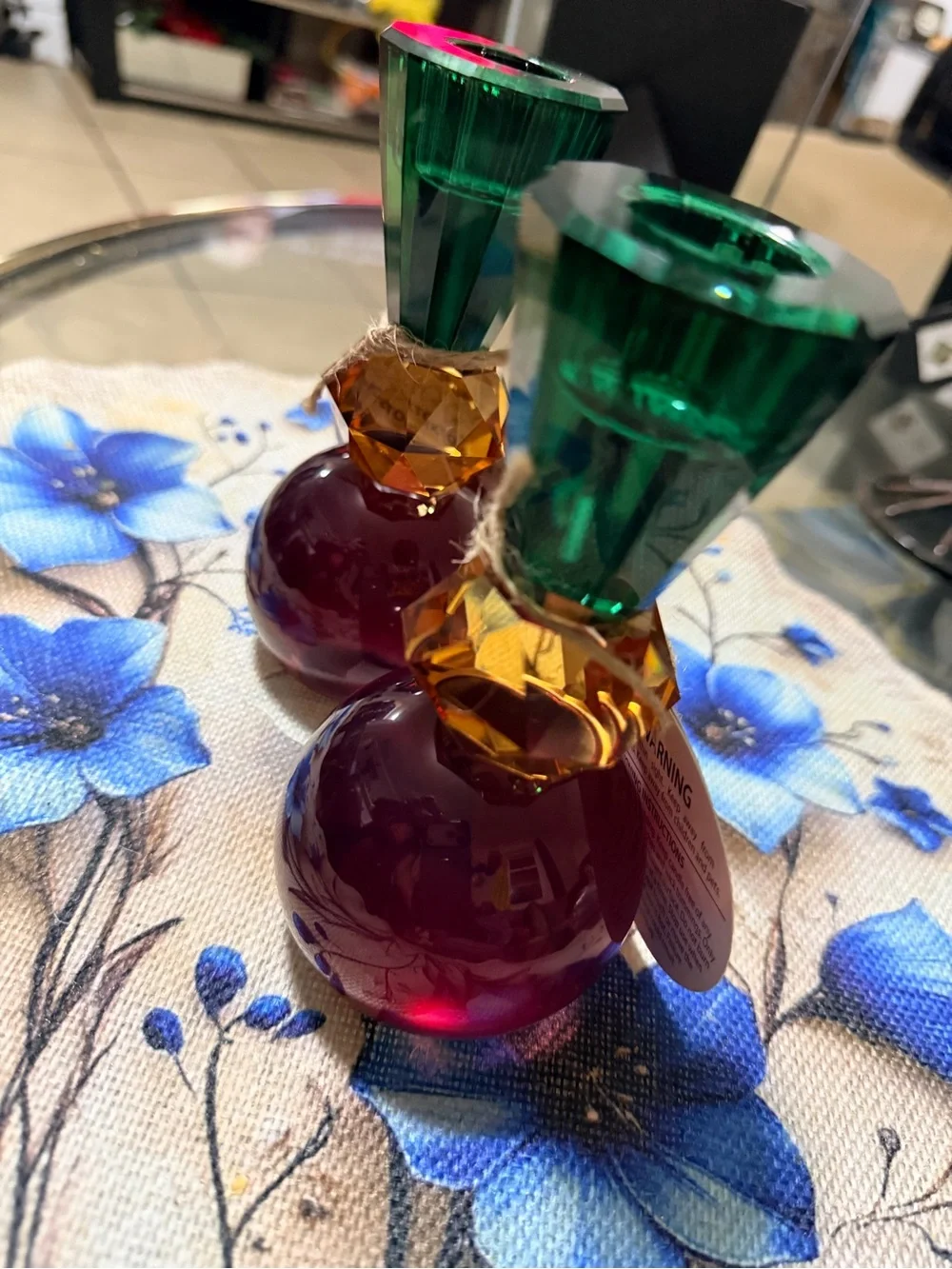 Set of Two Multicolor Glass Bud Vases - Green, Amber & Purple